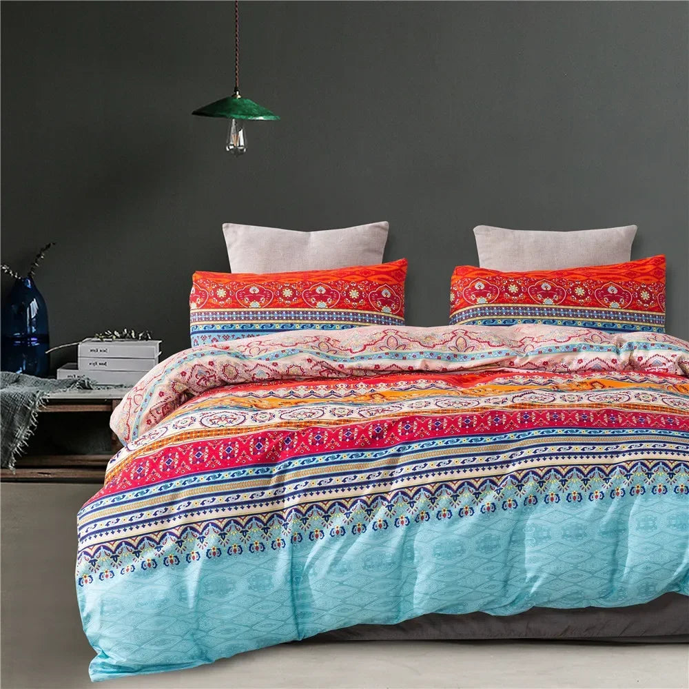 Boho Style Bettwäscheset – Mandala Blumenmuster Duvet Cover und Kissenbezüge in verschiedenen Größen