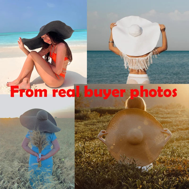 Übergroßer 70 cm Strand-Sonnenhut für Damen – Faltbar, mit UV-Schutz und breiter Krempe für Reisen und Sommeraktivitäten