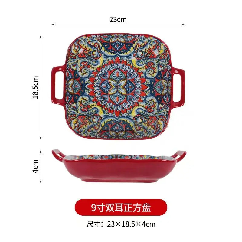 Boho Keramik Servierteller 23 cm – Florales Sushi-, Salat- & Abendessen Geschirr, Mikrowellen- & Spülmaschinenfest