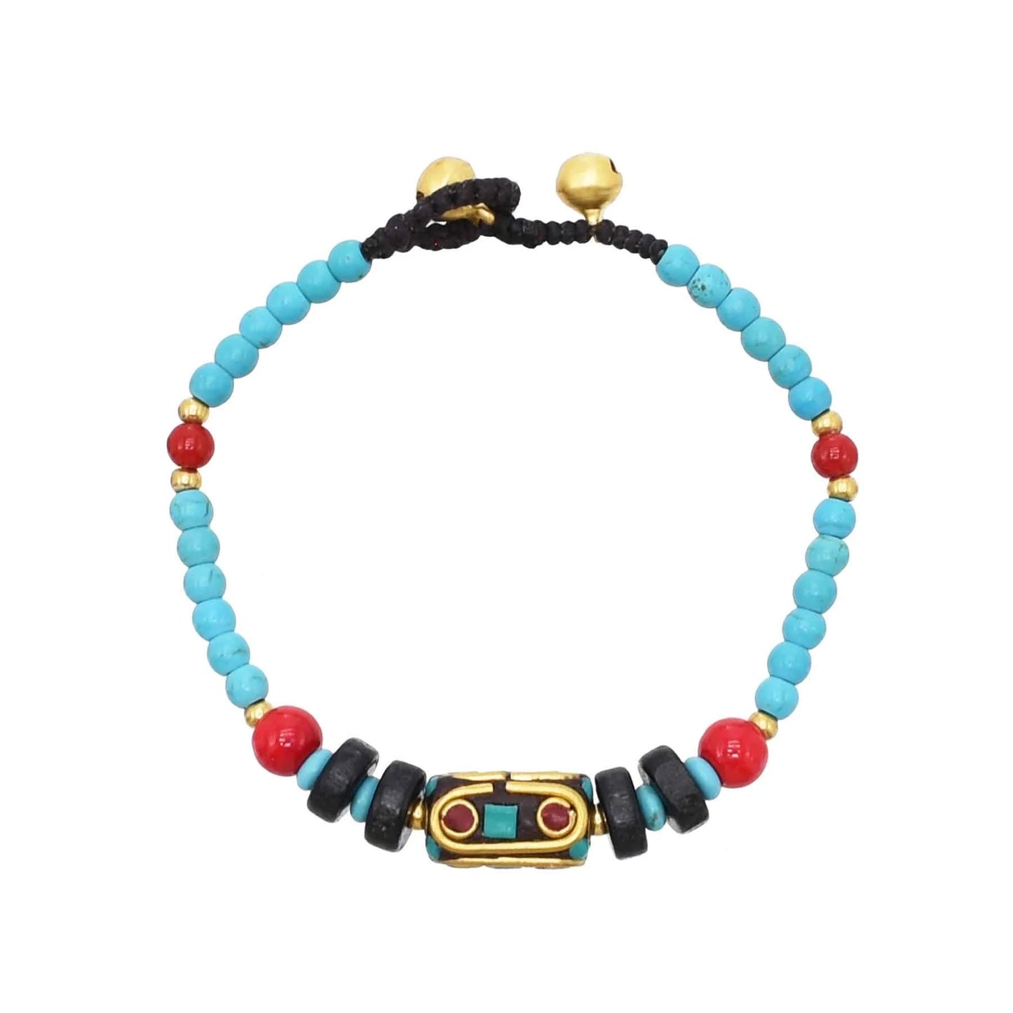 Gypsy Tribal Tibetan Bracelet für Damen & Herren – Boho Vintage Silber Turquoise Elastisches Bangle – Afghanisches, Türkisches, Ethnisches Indisches Schmuckstück