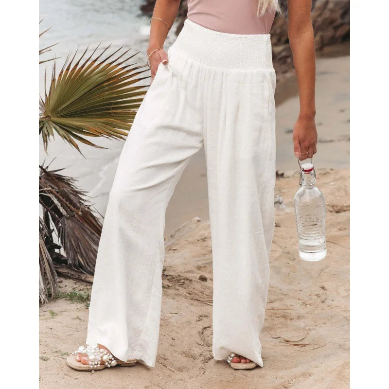 TEELYNN Casual High-Waist Wide Leg Pants für Damen – Bequeme Baumwoll-Leinen Hose im Boho-Stil, Ideal für den Sommer, in XXXL-Größe