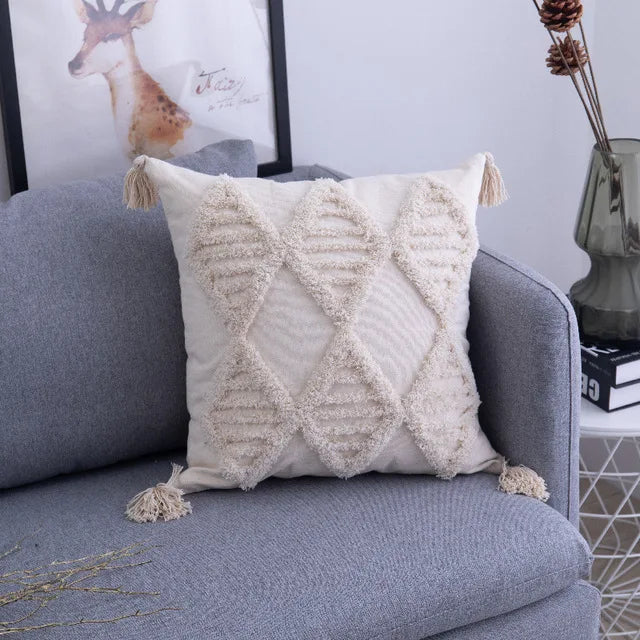 Boho Tassels Kissenbezug im Nordischen Stil – Marokkanische Baumwolle für Wohnzimmer & Sofa – Dekorative Kuschelkissenhülle