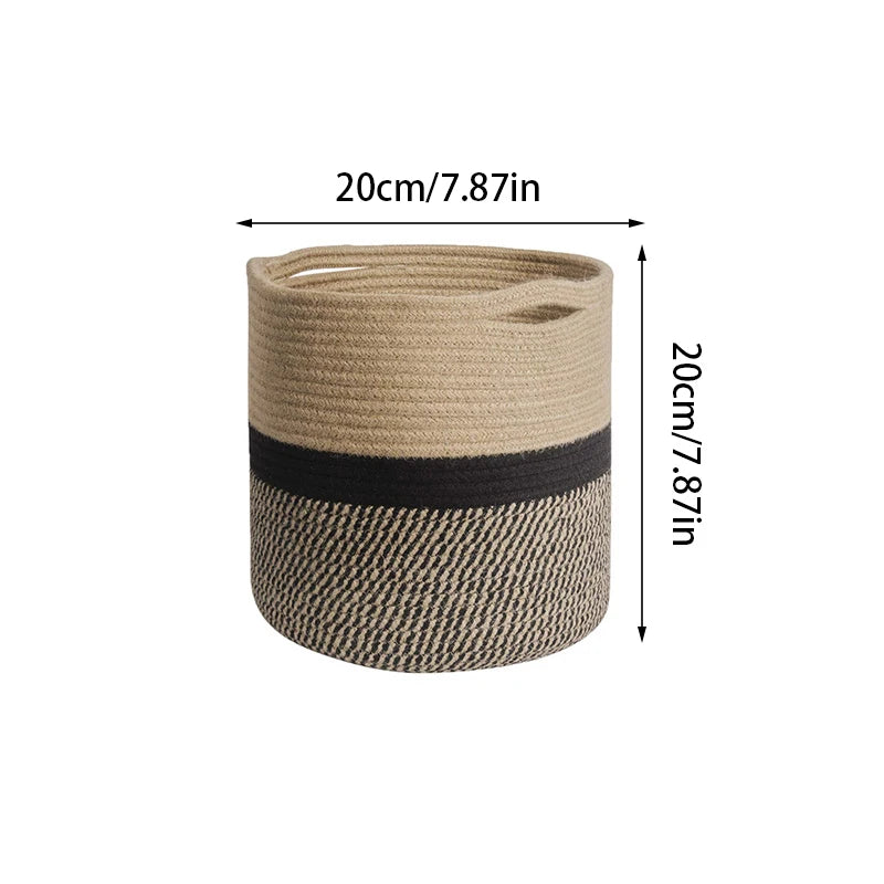 Handmade Cotton Rope Woven Baskets Flower Pot Holder Kids Toys Clothes Sundries Storage Bag Laundry Basket Foldable Home Decor