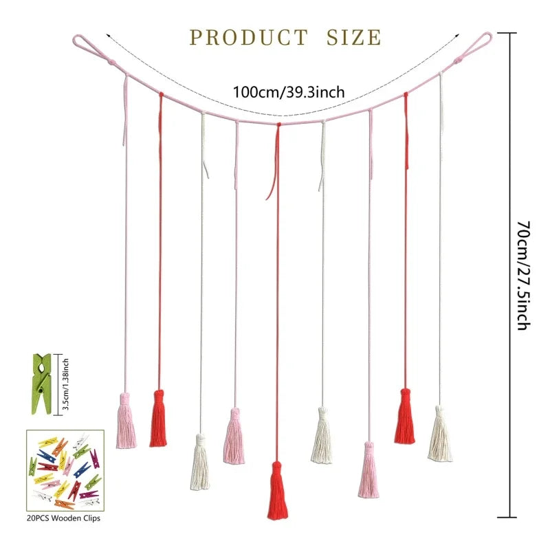 Boho Fotodisplay Wandbehang aus Holzperlen – Macrame-Teppich für Heimdekoration, Ästhetische Wandkunst & Einzigartige Geschenkidee