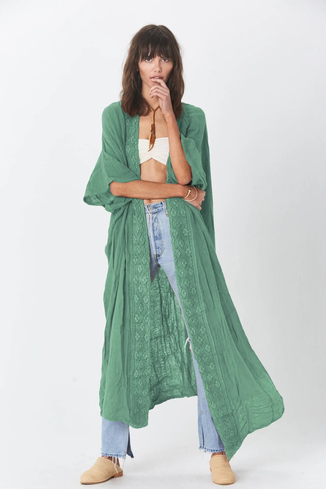 WeHello Damen Strandcover-Up aus Bambusstoff, Kragen-Cardigan, Sonnenschutz, Lockeres und Bequemes Hemd für den Urlaub