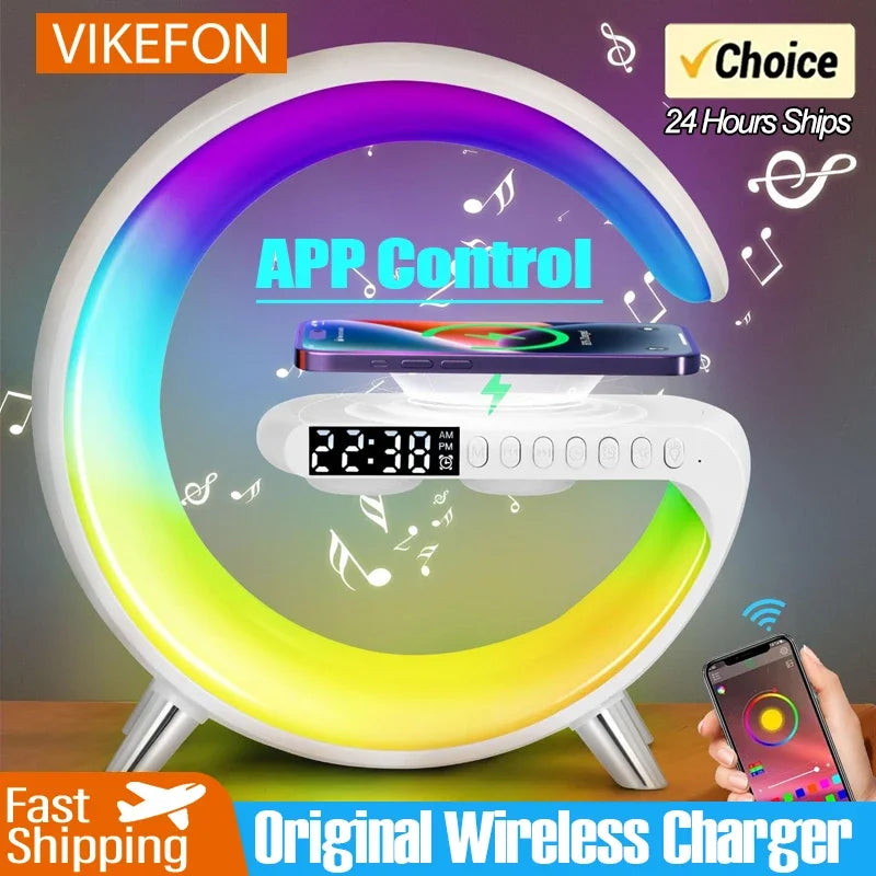 Original Big G 15W Wireless Charger Stand mit LED RGB Licht, Lautsprecher & APP Steuerung – Schnelles Laden für iPhone und Samsung