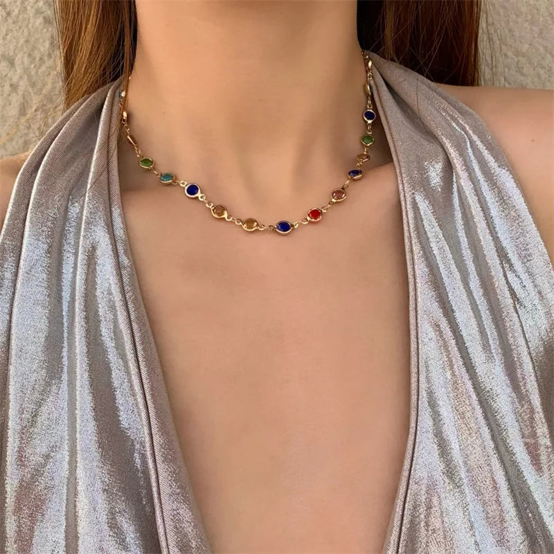Luxuriöse Farbige Kristall-Zirkon Halskette für Damen – Glänzender Rhinestone Long Tassel Choker Boho Statement Schmuck