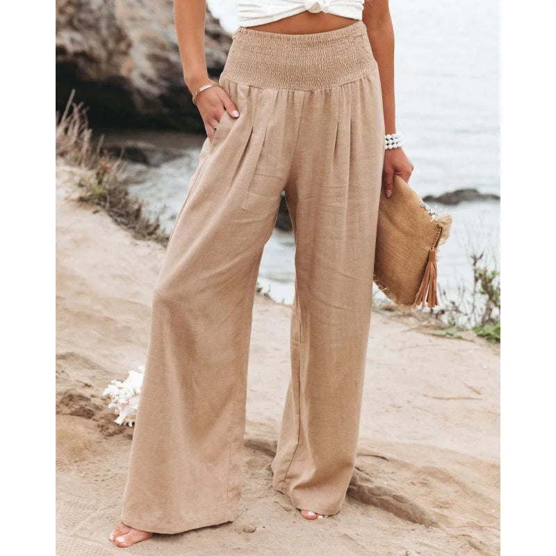 TEELYNN Casual High-Waist Wide Leg Pants für Damen – Bequeme Baumwoll-Leinen Hose im Boho-Stil, Ideal für den Sommer, in XXXL-Größe