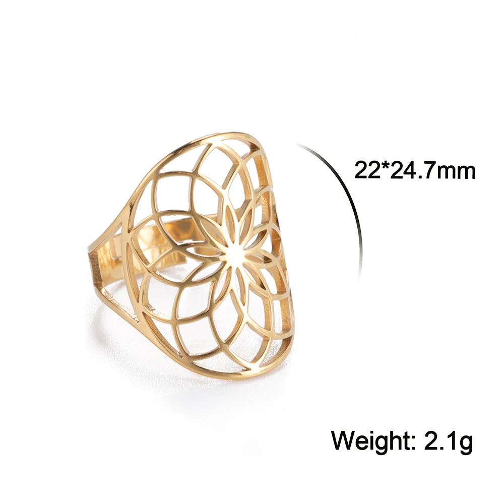 Unift Flower of Life Ring – Verstellbarer Edelstahlring für Damen und Herren | Vintage Geometrisches Design