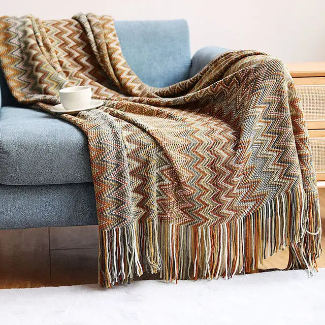 Woven Blanket – Retro Geometrische Azteken Plaid Decke für Sofa, Bett, Reisen und mehr