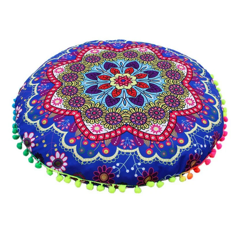 Runder Mandala Kissenbezug – Boho Stil Pouf Kissenhülle im Indianischen Design für Bodenpillow und Dekoration