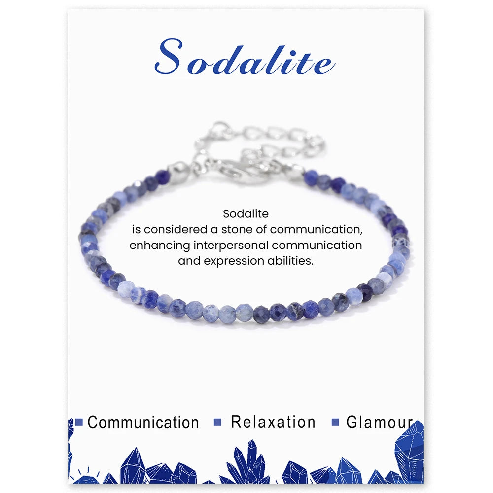 Natürliche Facettierte Steinarmbänder (3mm)  – Amethyst- und Quarz-Armband für Damen mit Reiki-Heilkarte