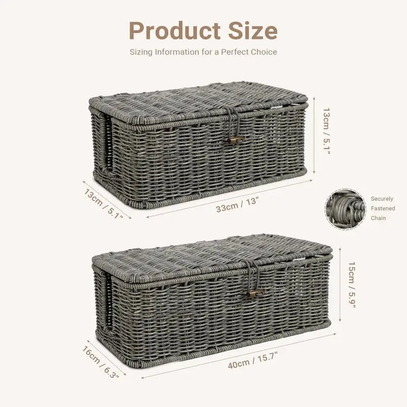 Kabel-Management-Box aus Rattan, Handgefertigter Kabelorganizer mit 2 offenen Fächern, Unter-Schreibtisch Kabelaufbewahrung