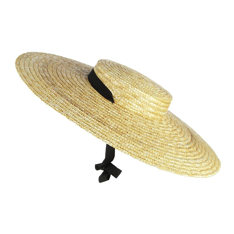 Sommerlicher Strohhut für Damen mit Breiter Krempe und Langem Band – Eleganter Beach Hat mit UV-Schutz