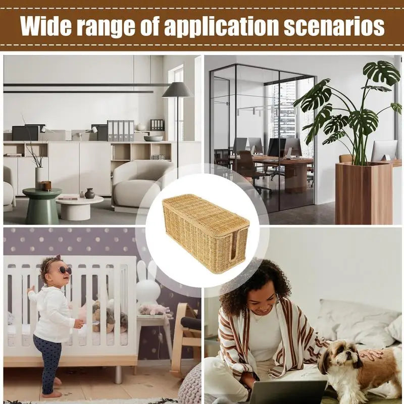Rattan Kabel Organizer Box – Große Kapazität, Kinder- und Haustierschutz, Kabelmanagement Aufbewahrungskorb