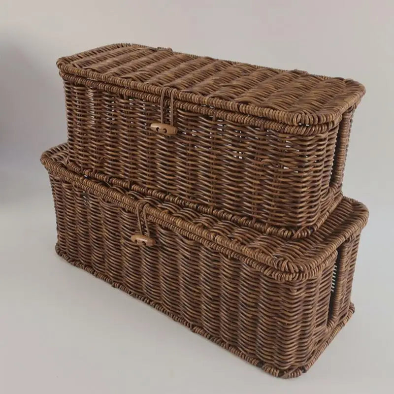 Kabel-Management-Box aus Rattan, Handgefertigter Kabelorganizer mit 2 offenen Fächern, Unter-Schreibtisch Kabelaufbewahrung