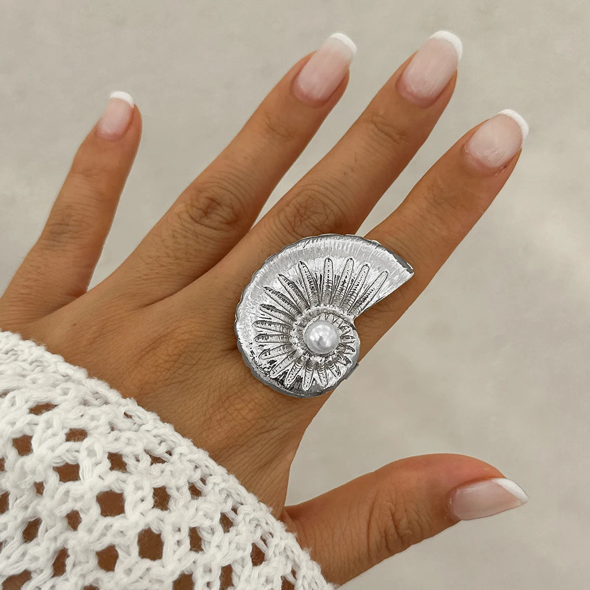 Exaggerierter Großer Goldfarbener Sternfisch-Muschel-Ring – Boho Geometrischer Paar-Ring für Damen & Herren