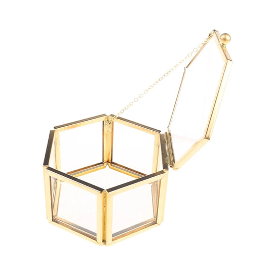 Elegante Glas Schmuckaufbewahrungsbox im Vintage-Stil – Goldene Geometrische Display Box für Zuhause