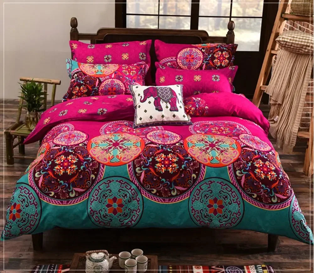 Boho Style Bettwäscheset – Mandala Blumenmuster Duvet Cover und Kissenbezüge in verschiedenen Größen