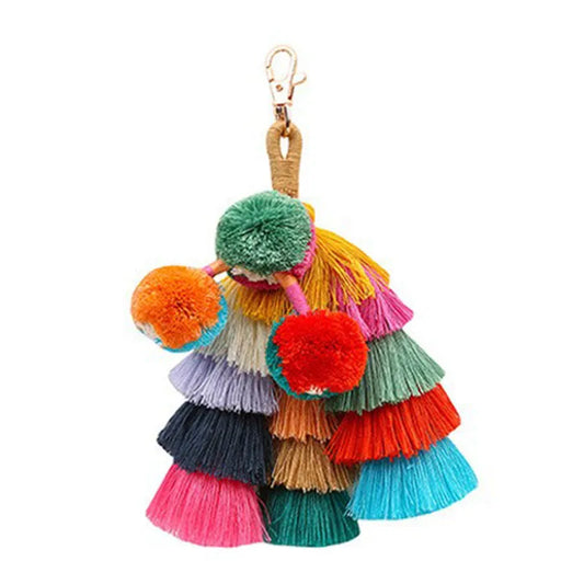 Bohemian Stil Quasten & Plüsch Ball Schlüsselanhänger – Dekorativer Rucksack Anhänger für Damen