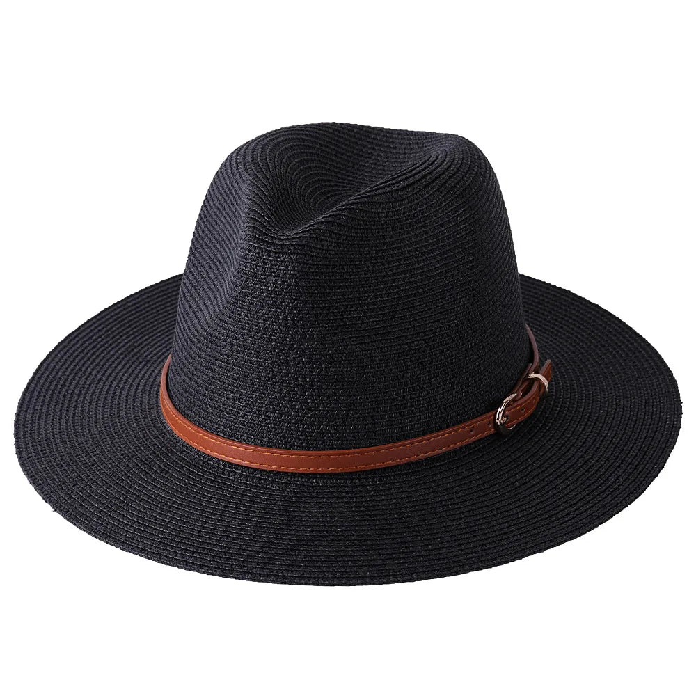 Panama Strohhut mit breiter Krempe – UV-Schutz Fedora für Damen und Herren, Größen 56-60 cm