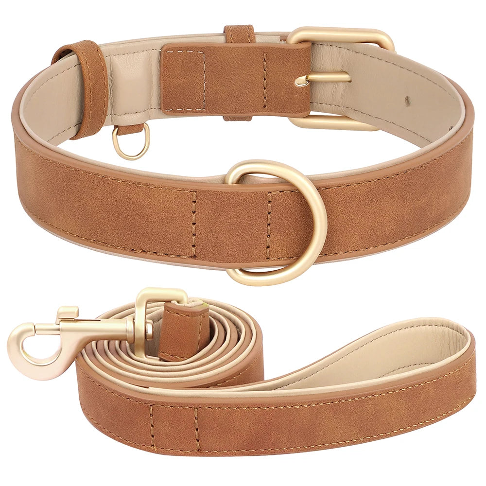 Soft Padded Hundehalsband & Leine Set aus PU-Leder – Verstellbar für kleine bis große Hunde