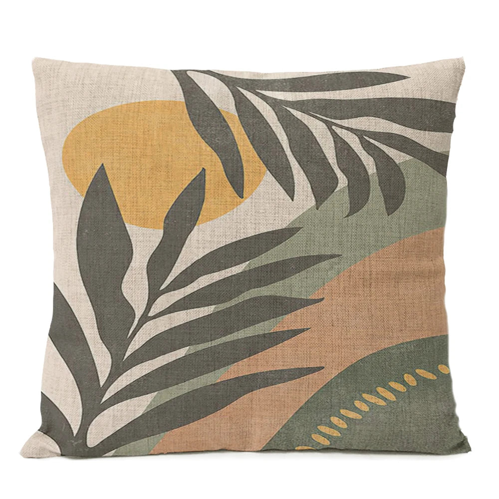 Boho Leaf Monstera Rainbow Sun Kissenbezug – Geometrisches Nordic Design für Ihr Zuhause