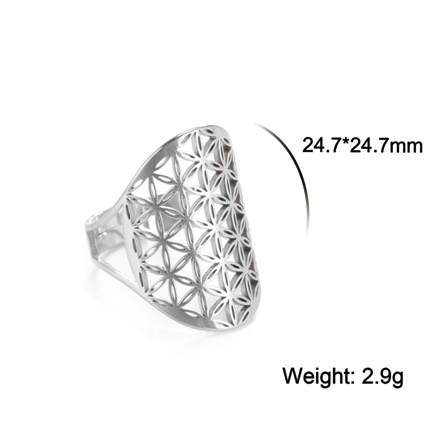 Unift Flower of Life Ring – Verstellbarer Edelstahlring für Damen und Herren | Vintage Geometrisches Design