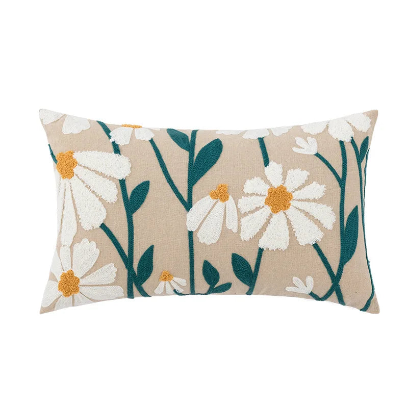 Dekorativer Kissenbezug mit Daisy Blumenstickerei – Geometrisches Design für Wohnzimmer