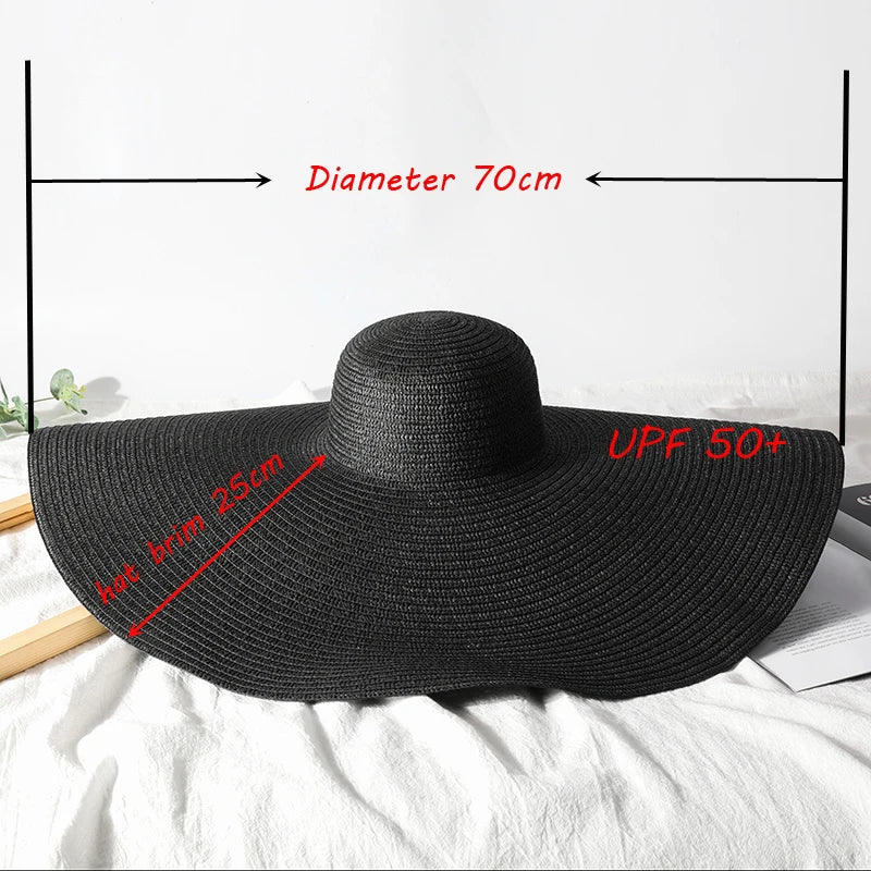 Übergroßer 70 cm Strand-Sonnenhut für Damen – Faltbar, mit UV-Schutz und breiter Krempe für Reisen und Sommeraktivitäten