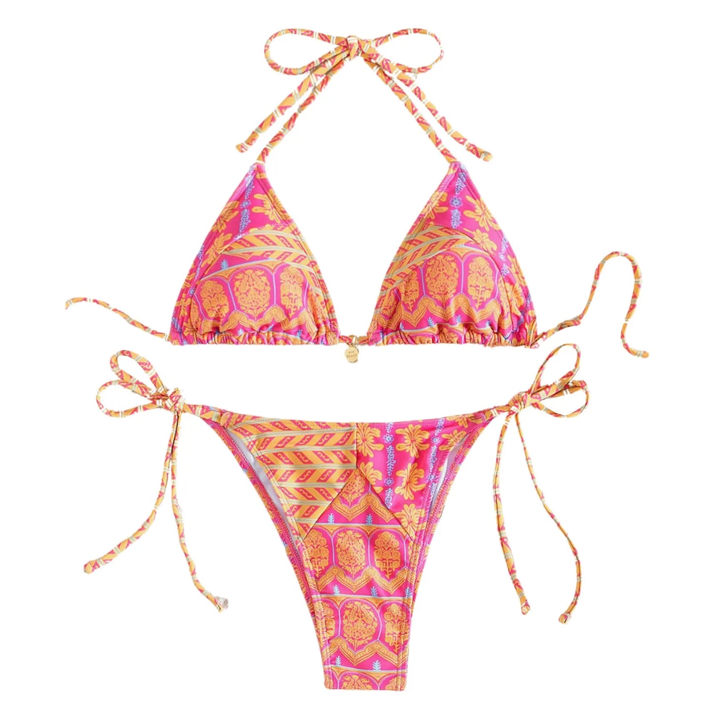 Elegantes Women's Bikini Set im Boho-Stil mit Floral Print – Sexy Triangle Bikinis mit Halterneck und Zweiteiligem Swimsuit
