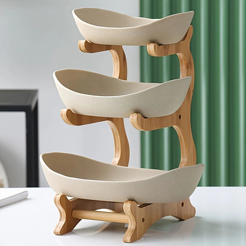 Eleganter Obstteller mit Partitionen – Holz-Tischgeschirr für Früchte, Süßigkeiten und Kuchen