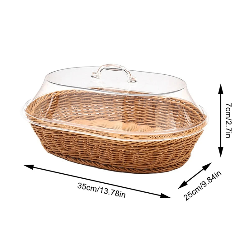 Woven Rattan Basket mit Acryl-Deckel – Lebensmittelservierkorb und Obstkorb mit Abdeckung aus Imitations-Rattan