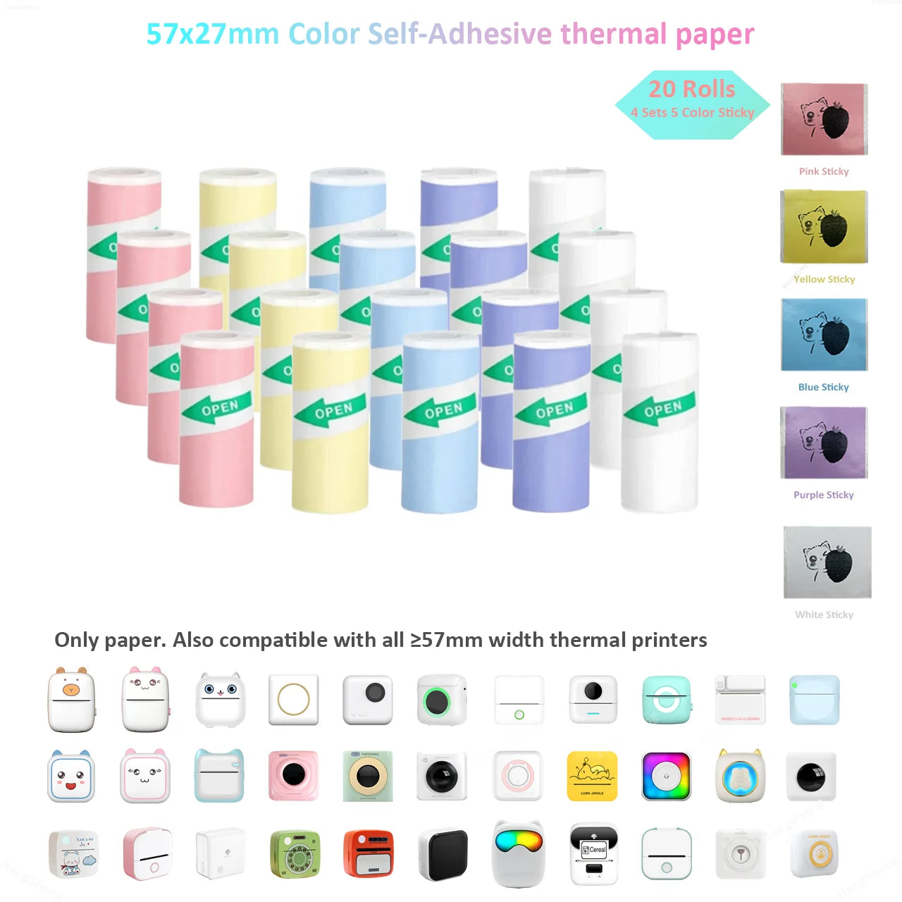 Thermalpapier Mini-Druck Selbstklebende Etiketten – 57mm Rollen für Mini-Drucker & Kinderkameras