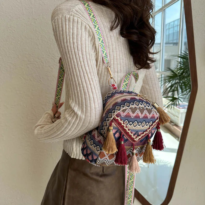 Trendy Bohemian Rucksack für Frauen – Kleine Crossbody Tasche für Reisen, Schule und Freizeit, Ideal für Teenager Mädchen