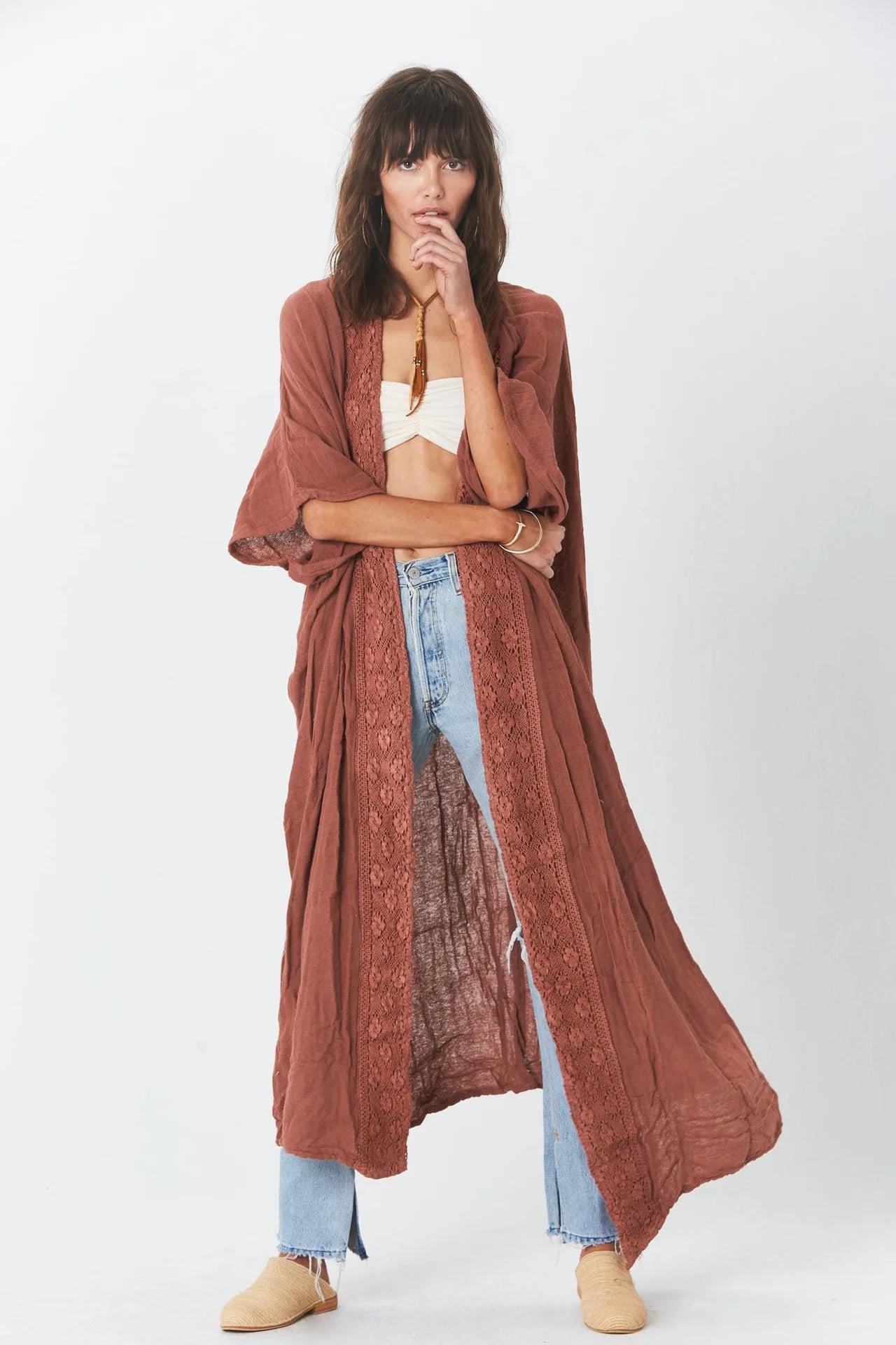 WeHello Damen Strandcover-Up aus Bambusstoff, Kragen-Cardigan, Sonnenschutz, Lockeres und Bequemes Hemd für den Urlaub