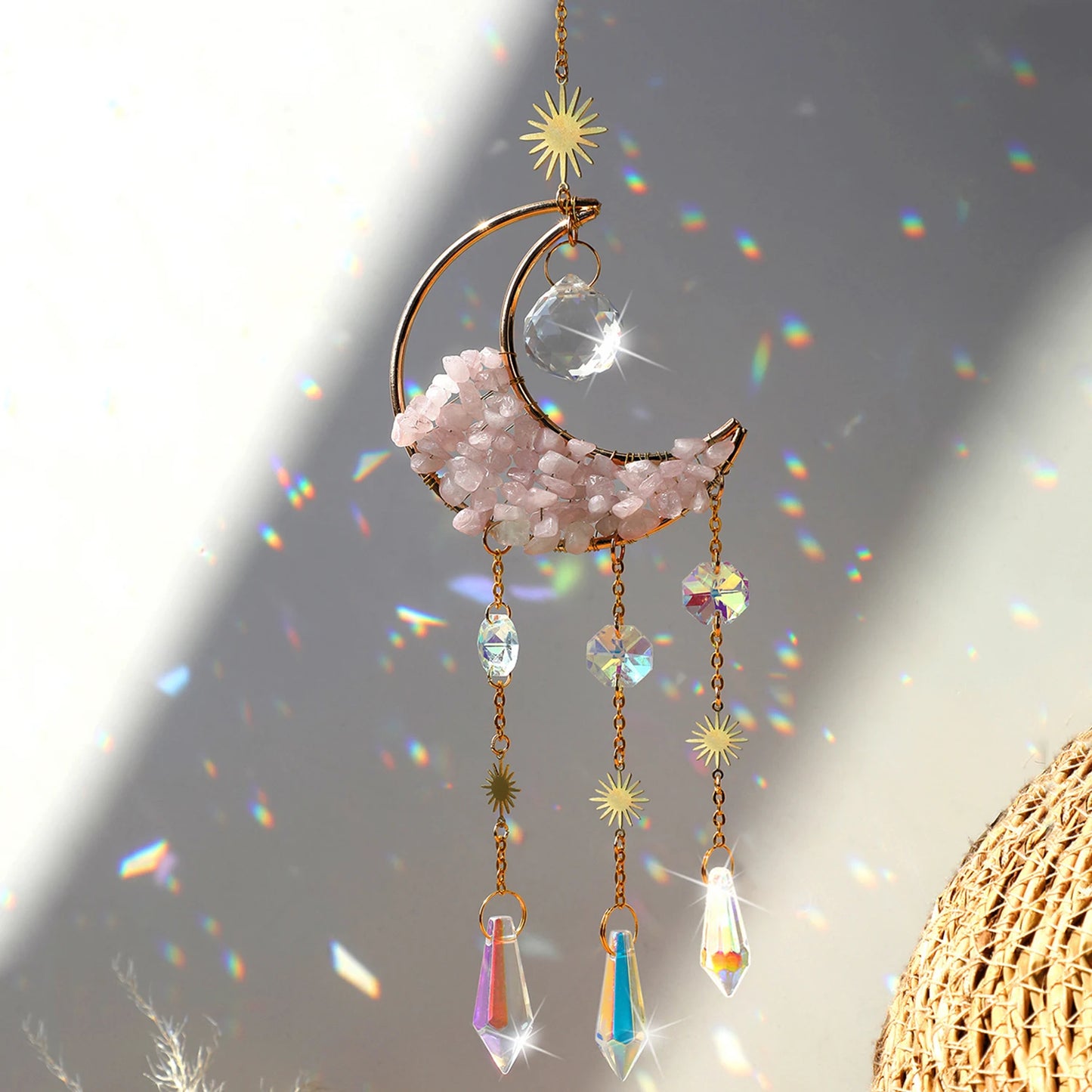 Rainbow Made Crystal Suncatcher – Raw Stone Moon Sonneneinfänger für Garten und Wohnräume