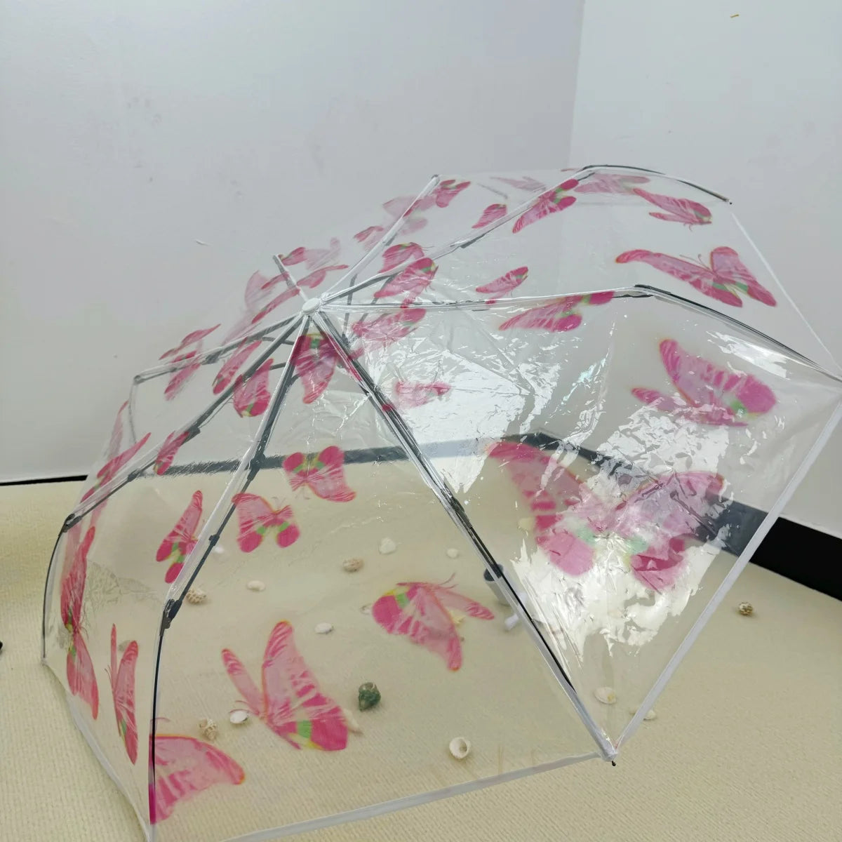 Eleganter Schmetterlings-Regenschirm – Transparentes PVC-Design mit Automatik- und Handöffnung