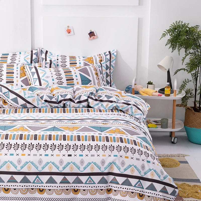 Boho Geometric Duvet Cover Set Queen Size – 3-teiliges Farmhouse Aztec Streifenmuster Microfaser Bettbezug Set für weichen Komfort