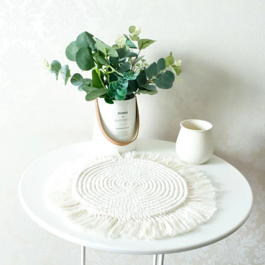 37 cm Baumwollgeflecht Untersetzer im Boho-Stil – Handgefertigte Makramee Tassenmatte, Rutschfeste Platzmatte für den Tisch
