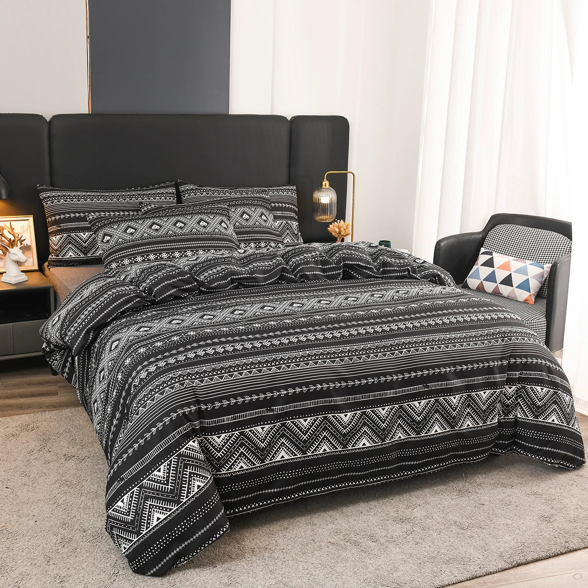 Boho Geometric Duvet Cover Set – Wendbares 3-teiliges Set in Twin und King Größe mit Streifen-/Chevron-Muster – Luxuriöses, Weiches Bettwäsche-Set