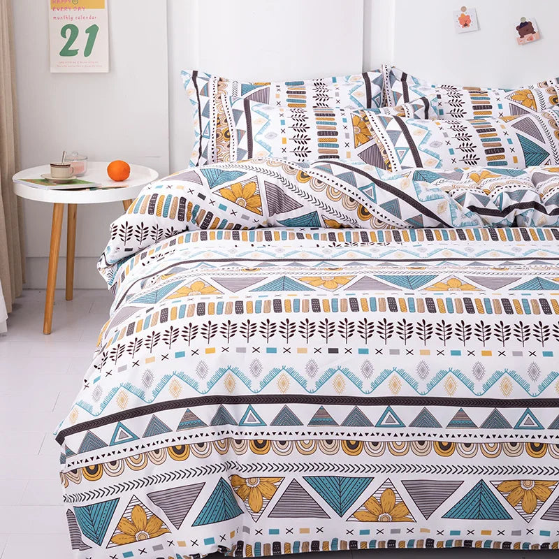 Boho Geometric Duvet Cover Set Queen Size – 3-teiliges Farmhouse Aztec Streifenmuster Microfaser Bettbezug Set für weichen Komfort