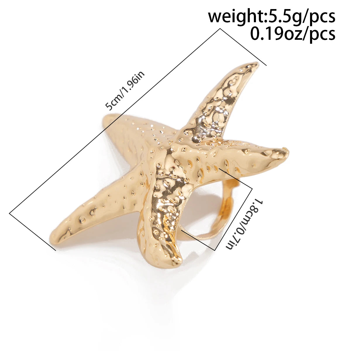 Exaggerierter Großer Goldfarbener Sternfisch-Muschel-Ring – Boho Geometrischer Paar-Ring für Damen & Herren