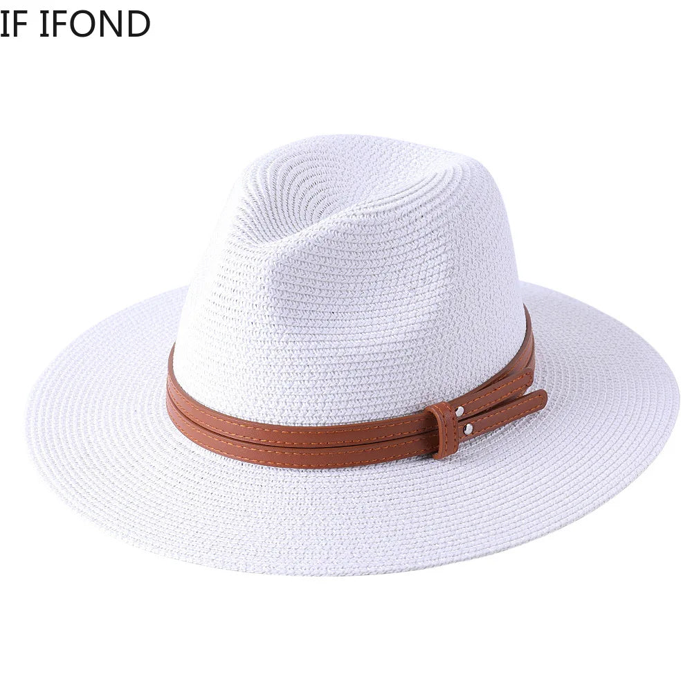 Panama Strohhut mit breiter Krempe – UV-Schutz Fedora für Damen und Herren, Größen 56-60 cm
