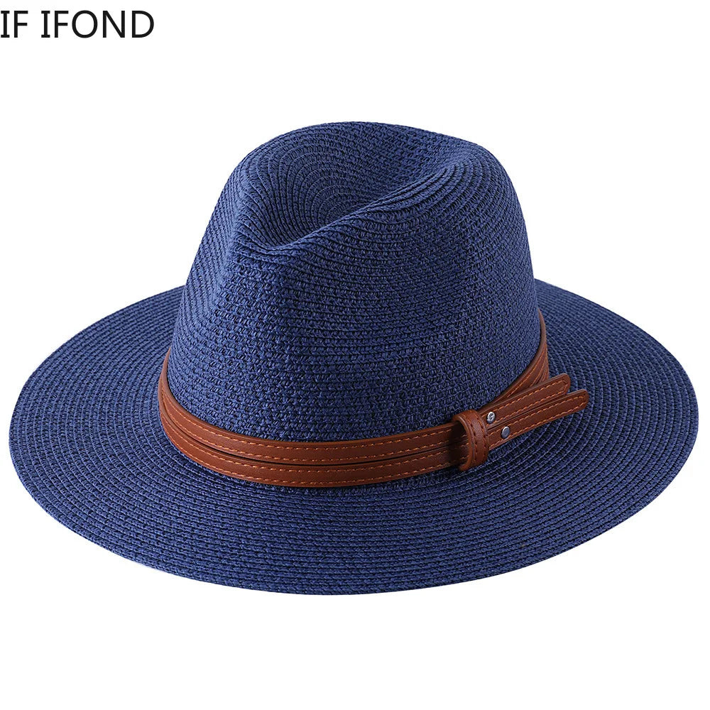 Panama Strohhut mit breiter Krempe – UV-Schutz Fedora für Damen und Herren, Größen 56-60 cm