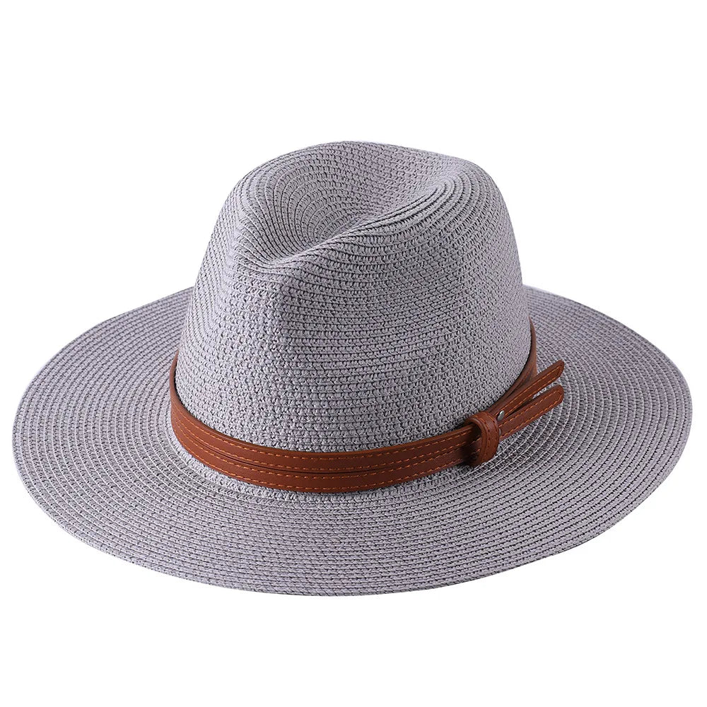 Panama Strohhut mit breiter Krempe – UV-Schutz Fedora für Damen und Herren, Größen 56-60 cm
