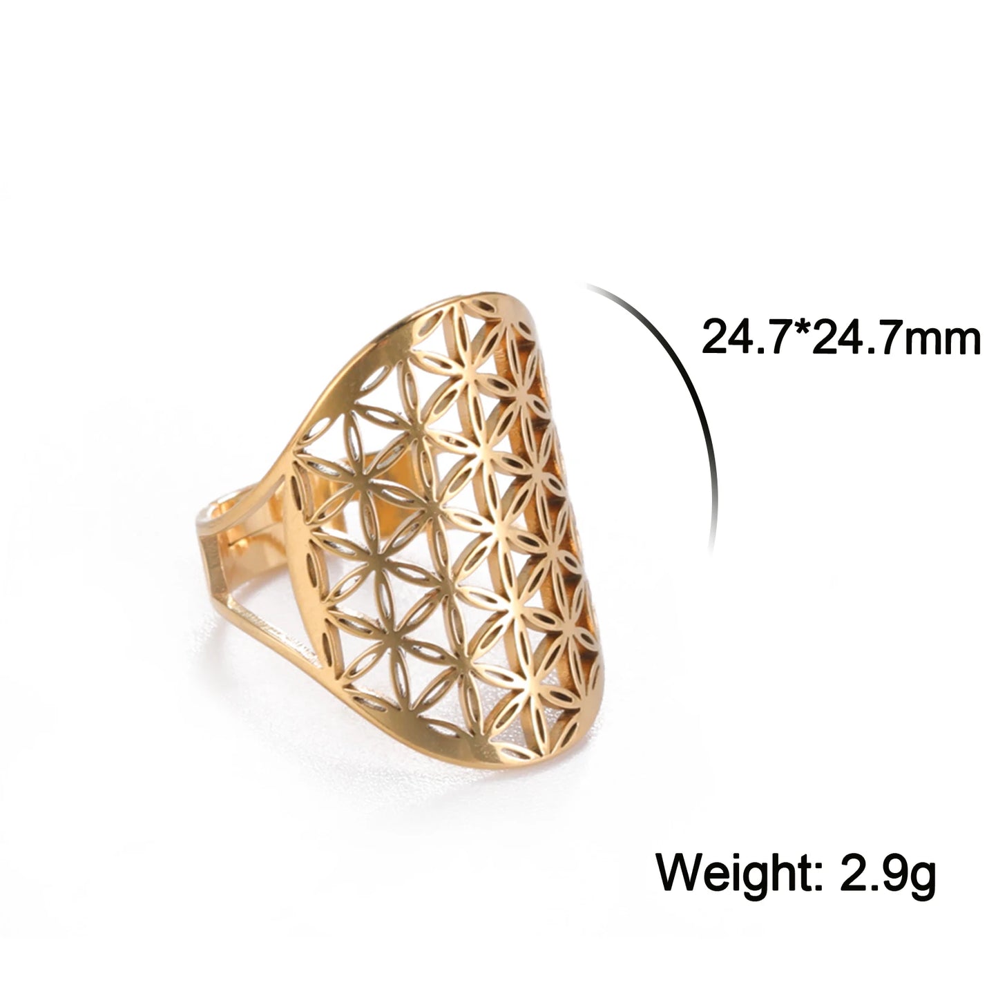 Unift Flower of Life Ring – Verstellbarer Edelstahlring für Damen und Herren | Vintage Geometrisches Design