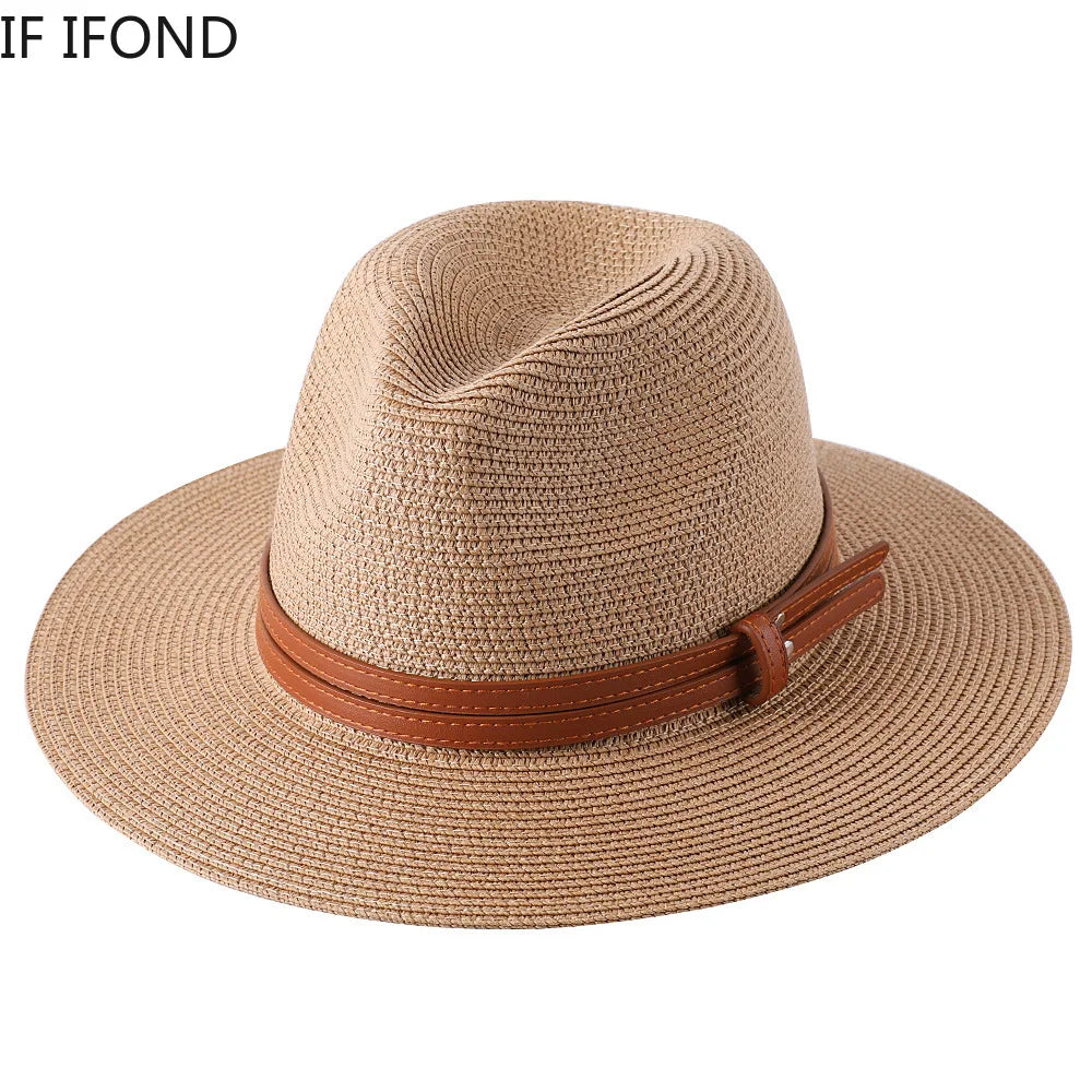 Panama Strohhut mit breiter Krempe – UV-Schutz Fedora für Damen und Herren, Größen 56-60 cm