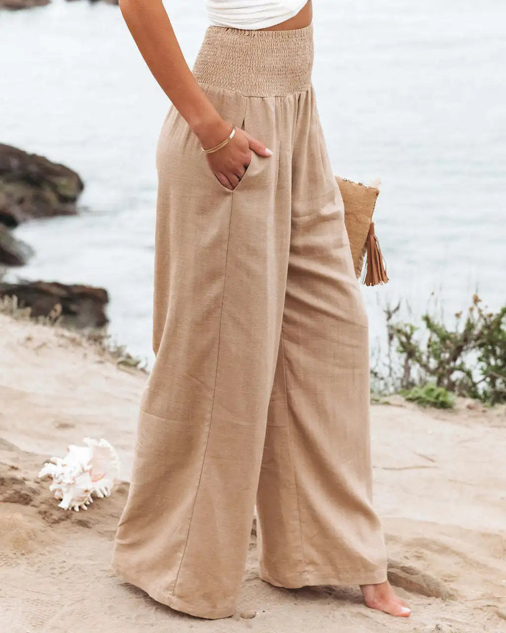 TEELYNN Casual High-Waist Wide Leg Pants für Damen – Bequeme Baumwoll-Leinen Hose im Boho-Stil, Ideal für den Sommer, in XXXL-Größe
