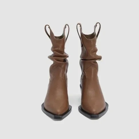 Pu Leder Chelsea Boots für Damen – Western-Inspired Mid-Calf Boots mit Chunky Heels für Herbst & Winter